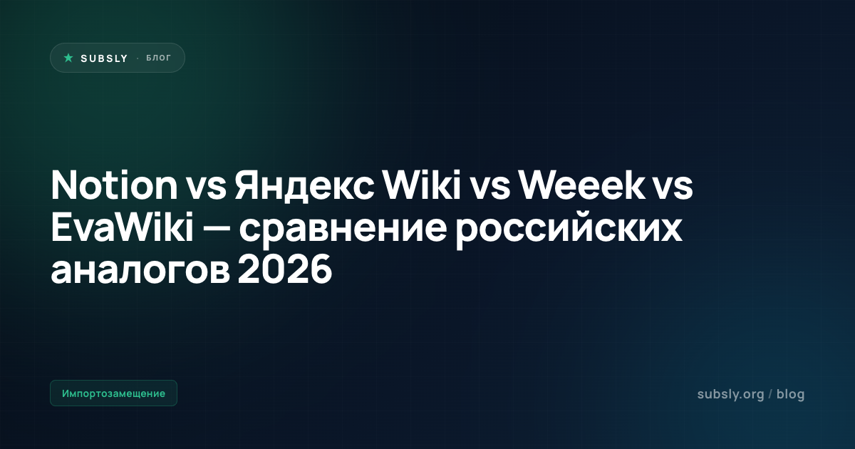Notion vs Яндекс Wiki vs Weeek vs EvaWiki — сравнение российских аналогов 2026